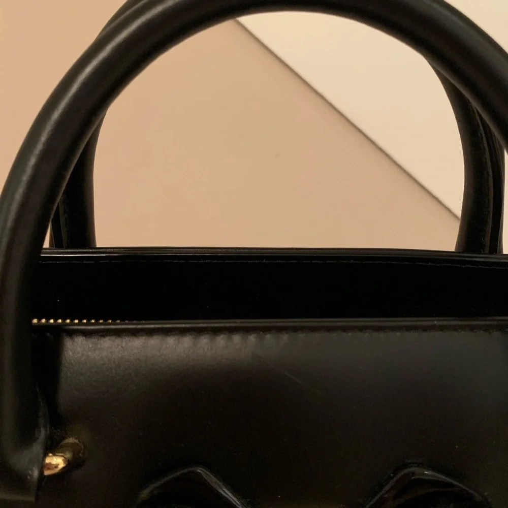 Ted Baker Black Bow-Accent Top-Handle Satchel with Gold Hardware